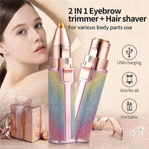 2 in 1 Electric Women's Eyebrow Trimmer and Facial Hair Remover Painless Lips Eyebrow Trimmer and Shaver